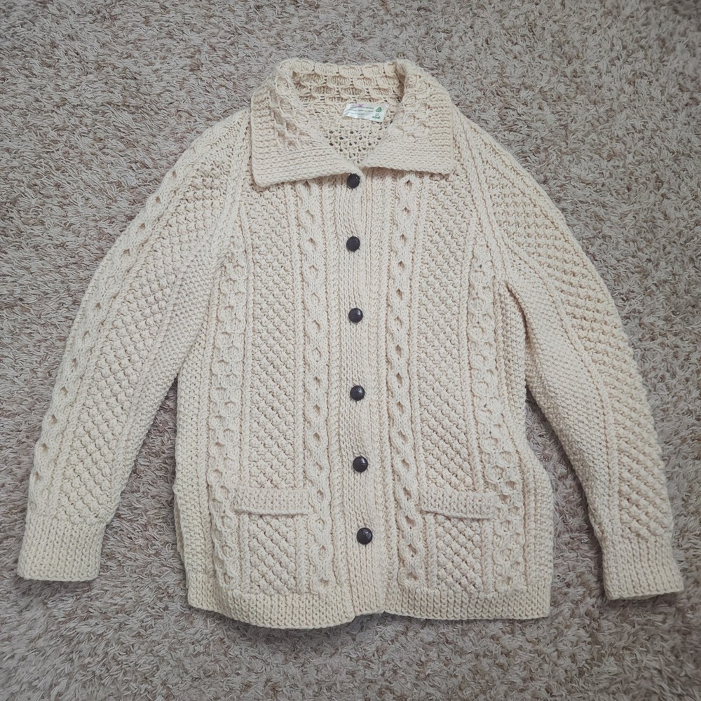 Handknit Garment Exclusively Made in Donegal Pure Wool Cable Womens M Cardigan - Picture 2 of 10